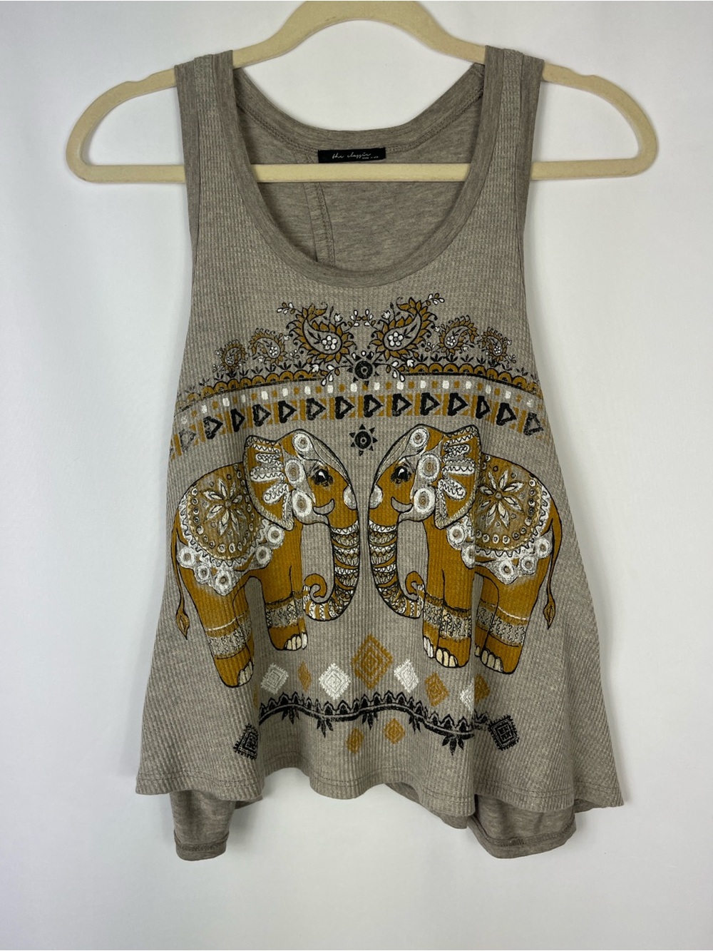 The Classic Boho Elephant Graphic Thermal Ribbed Open-Back Tank Top NWOT Medium